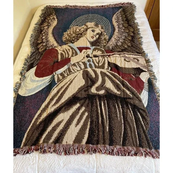 NEW Chatham Throw Angel Playing Violin Woven Cotton Blanket Tapestry 67