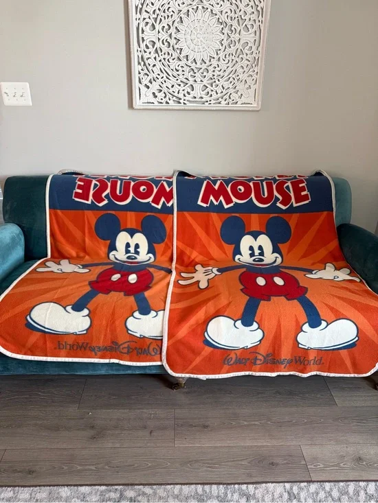 2 Walt Disney World Mickey Mouse Lightweight Fleece Blankets 40x64