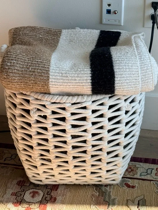 Crate and Barrel Striped Throw Blanket - Cream, Brown & Navy