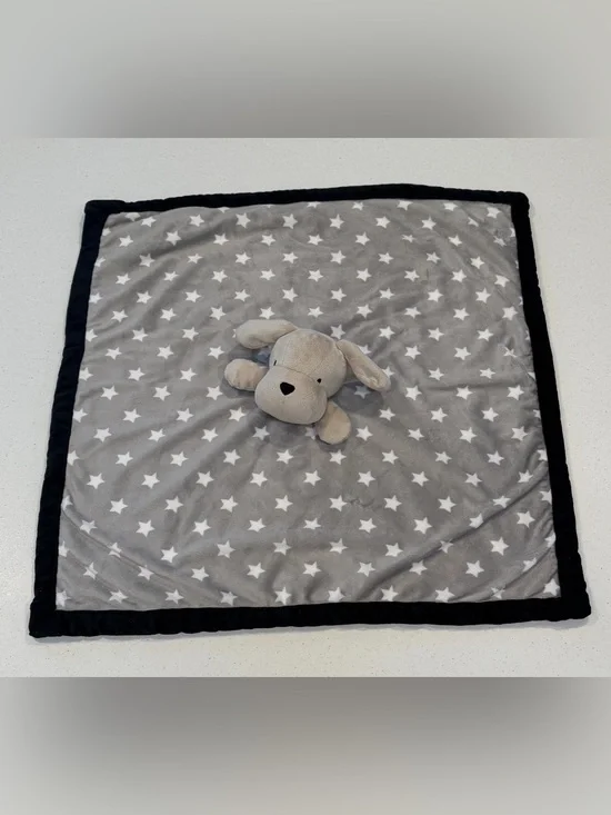 Gerber Modern Moments Puppy Security Blanket Lovey Gray Black White Stars Large