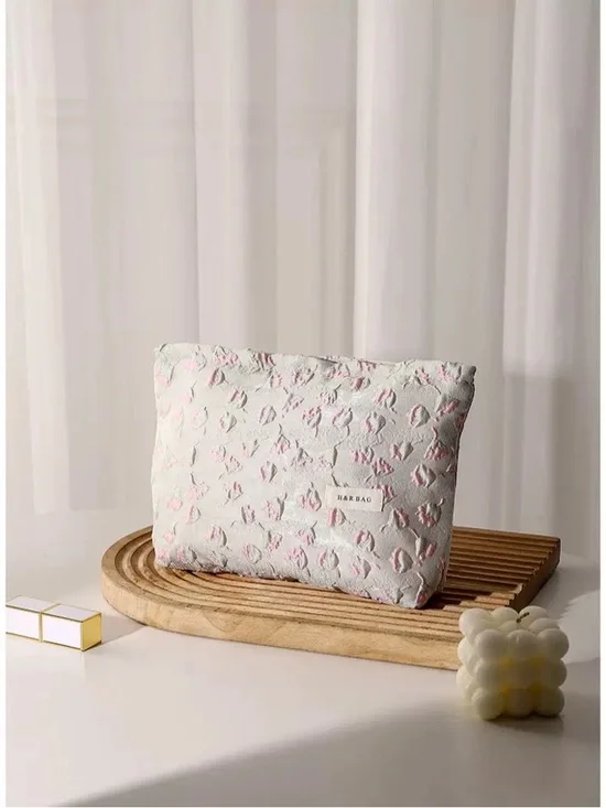 HamBag Pink & White Quilted Cosmetic Pouch