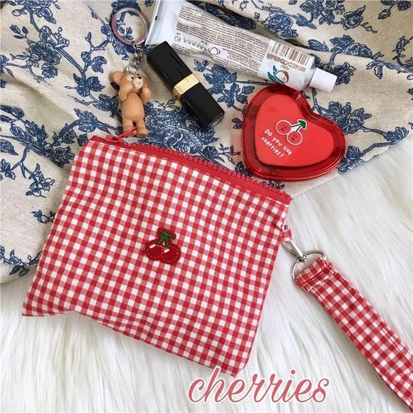 Red Gingham Cherry Pouch