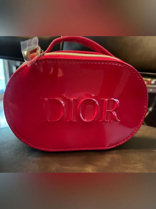 Dior Red Patent Mini Cosmetic Case with Embossed Logo