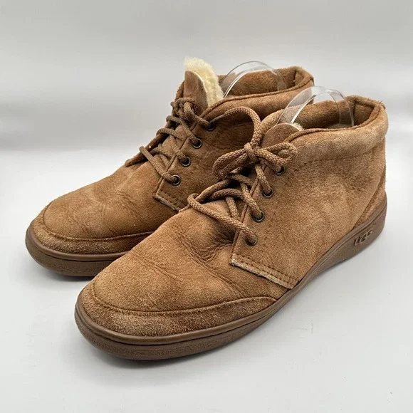 Vtg UGG Chukka Boots Mens Size 11 Brown Suede Pure Wool Lined Winter Luxury Cozy