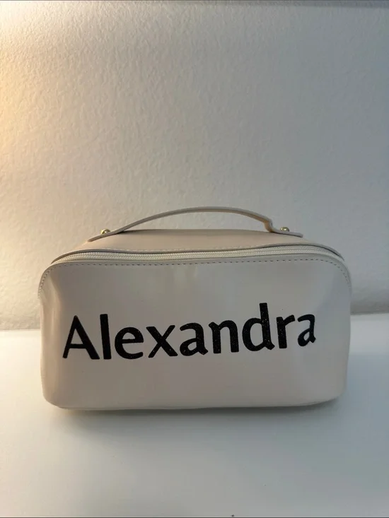 Alexandra Embossed Cosmetic Pouch - Cream