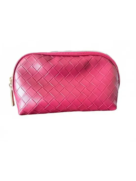 Lancome Woven Cosmetic Makeup Bag Gold Zip Pouch