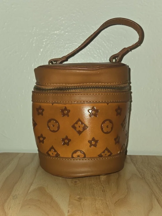 Designer-Inspired Women's Cosmetic Bag - Tan