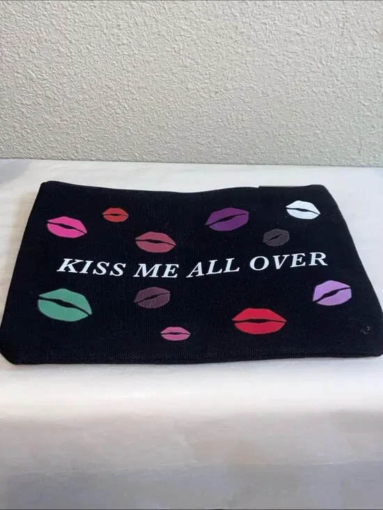 Kat Von D Black Canvas Logo Zip Pouch with Silver Hardware Sz 9.5”X6.5”