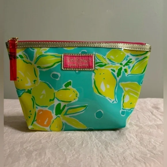 Lilly Pulitzer  Estee Lauder PVC Plastic Floral Lemon Cosmetic Makeup Bag