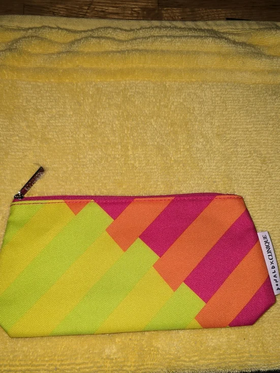 Clinique Diagonal Stripe Cosmetic Pouch - Pink, Orange, Lime