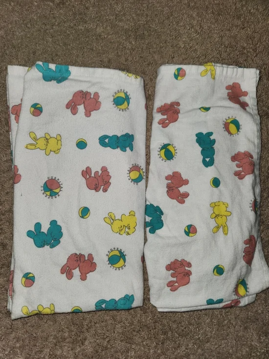 Vintage 1970 Bunnyland Hospital Property Baby Blanket Bunny Rabbit Ball 2 Pack