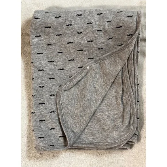 Carter’s Gray Grey Baby Security Blanket Cotton Knit Lovey Mustache Print No Tag