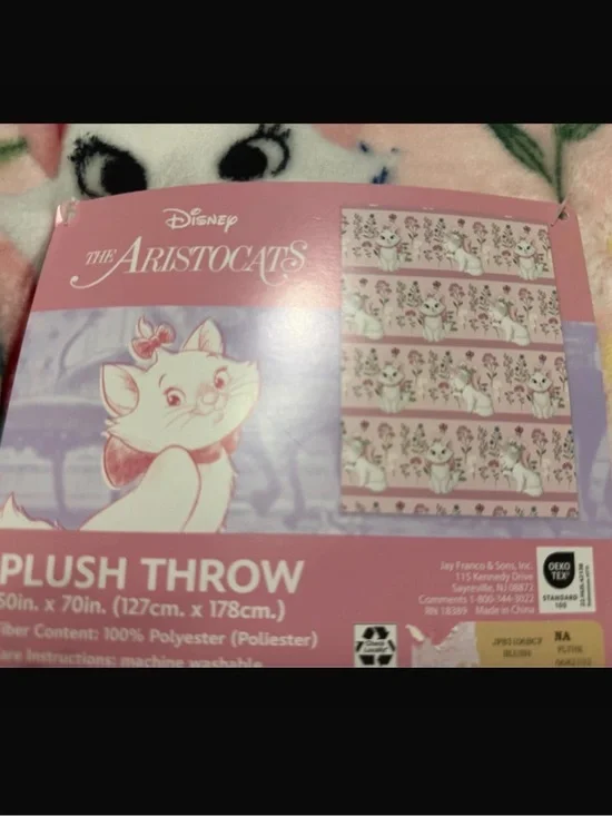 Disney Aristocats Marie Pink and White Plush Throw Blanket