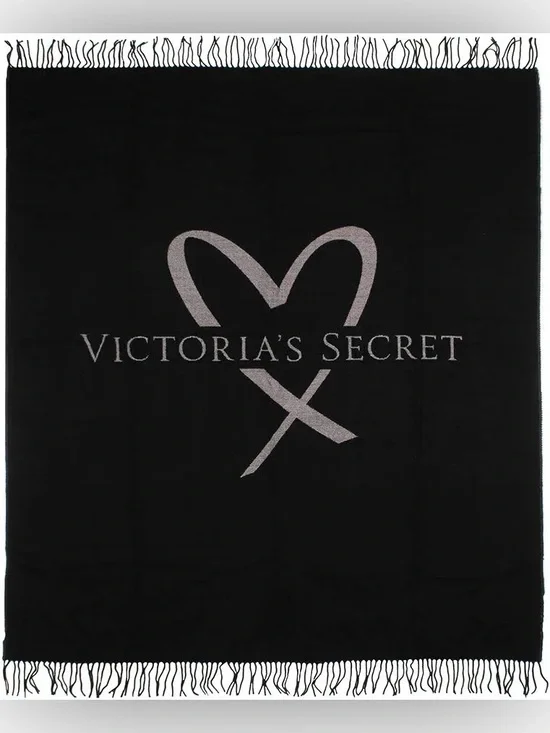 Victoria's Secret Black Throw Blanket with Silver Logo