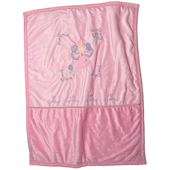 Pink Fairy‎ Plush Baby Blanket RN 123845 Beige Sherpa Back Angel Princess Girl