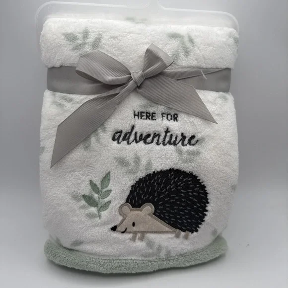Parents Choice Hedgehog Baby Blanket Here For Adventure White Mint Green Plush