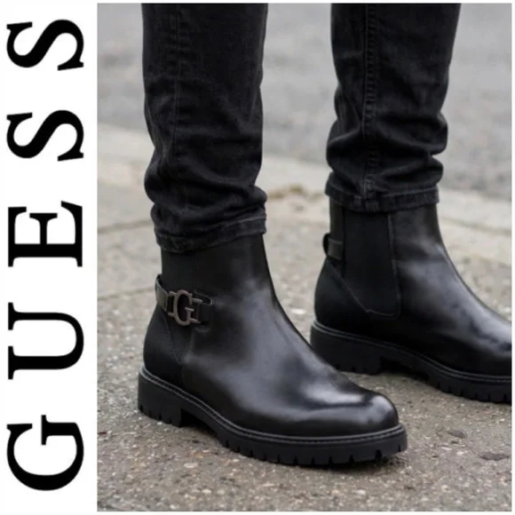 ❤️GUESS Men’s Black Leather Chukka Boots with Branded Hardware NWOT