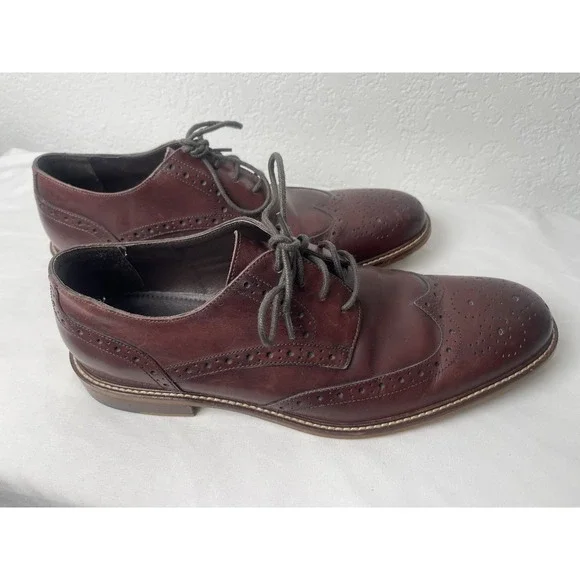 Joseph Abboud Mens 10.5‎ Cherry Brown Leather Cap Toe Dress Shoes
