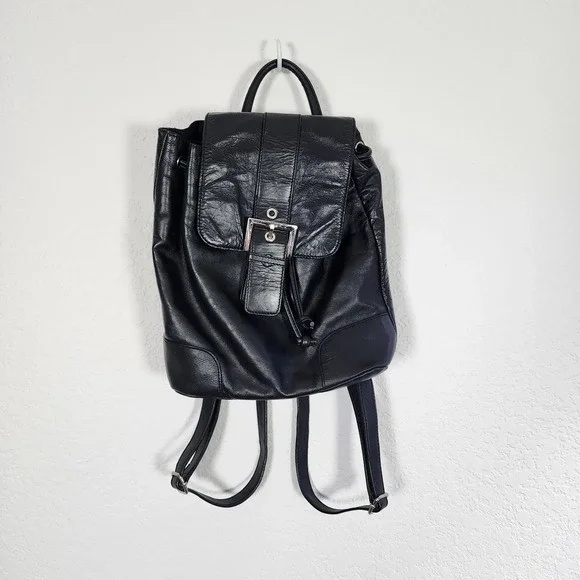 Y2K Streetwear Vintage Goth Distressed Leather Black Back Pack Purse 10'x9