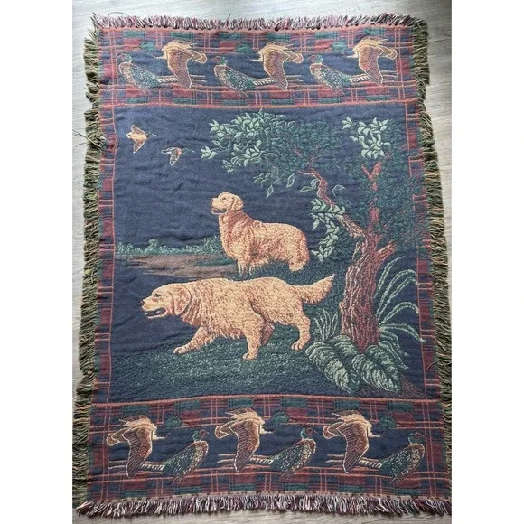 Golden Retriever Duck Hunting Blanket Soft  Warm Heavy Weave Vintage 44