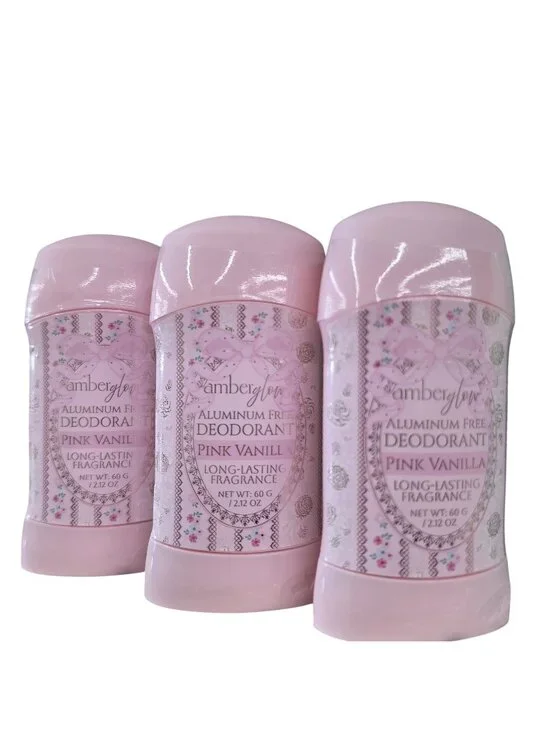 Amberglow Aluminum-Free Deodorant Pink Vanilla 60g Long Lasting Fragrance set 3