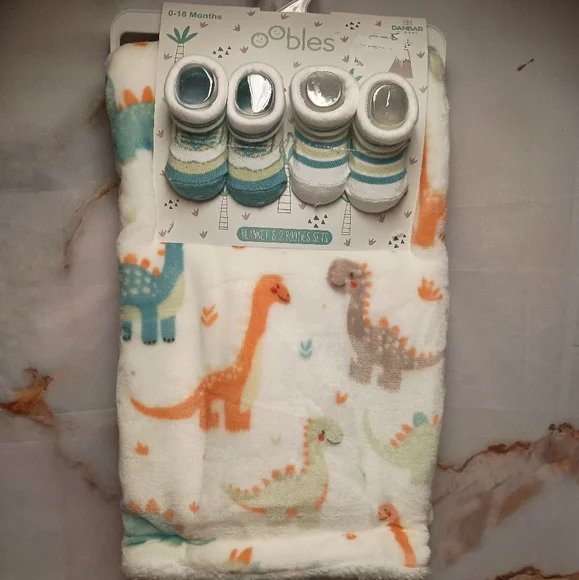 Oobles NWT Dinosaurs Blanket & Bootie Set 0-18 Months Baby‎ Unisex