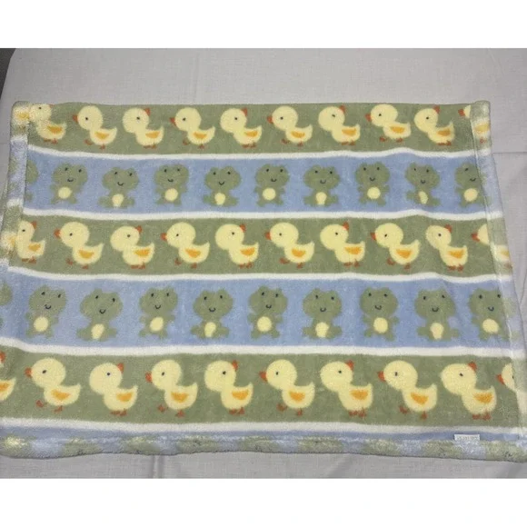 Carters Baby Blanket Duck Frog Striped Plush Fleece Green Blue Yellow Unisex