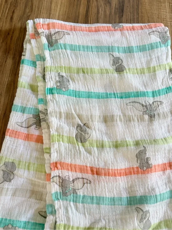 Aden &‎ Anais Baby Disney Dumbo Muslin Swaddle Blanket Elephant Stripes 45”x43”