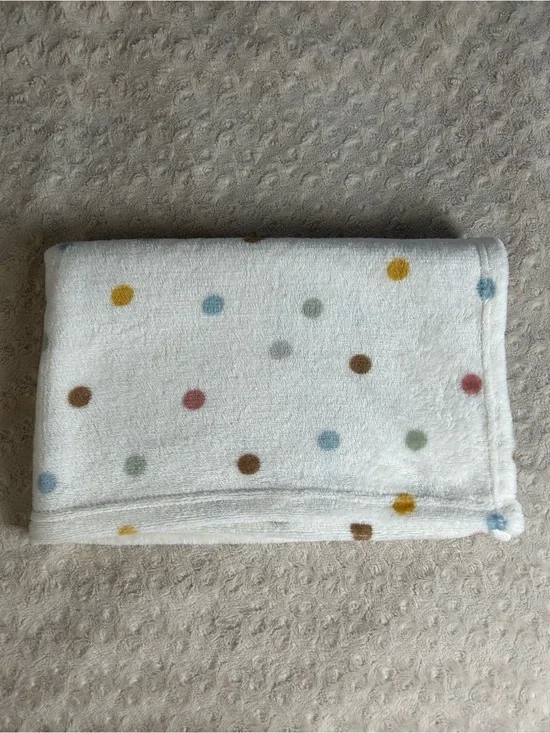 Parent's Choice Polka Dot Baby Blanket White Gray Blue Green Brown Neutral Plush