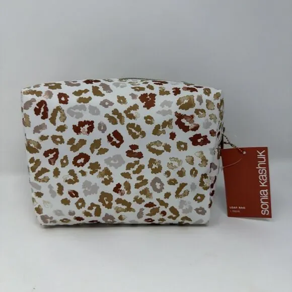 Sonia Kashuk Loaf Makeup Gold Leopard Print Cosmetic Bag 8x6x4” - New With Tags