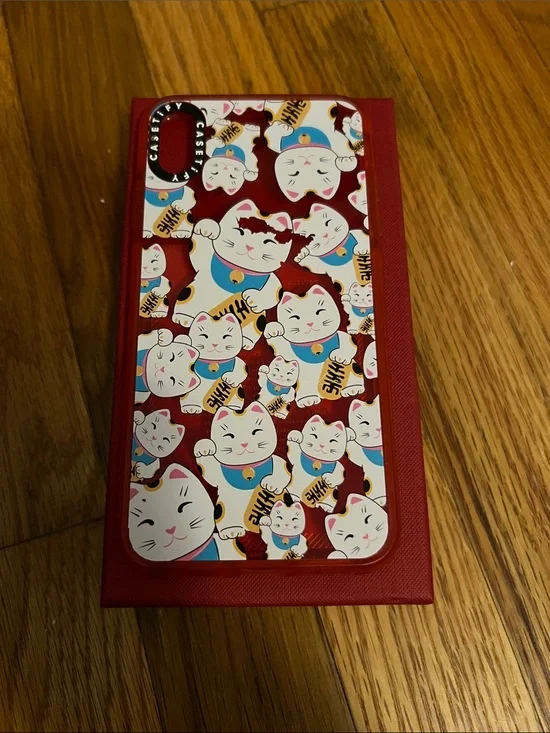Casetify Red and White Lucky Cat Pattern Phone Case