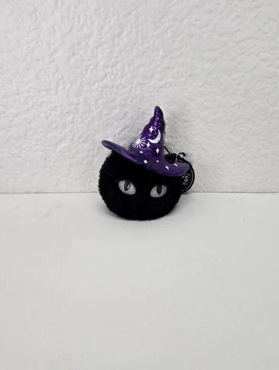 Bath & Body Works Glow in the Dark Black Cat Pom Pocket Bac Holder Keychain NWT