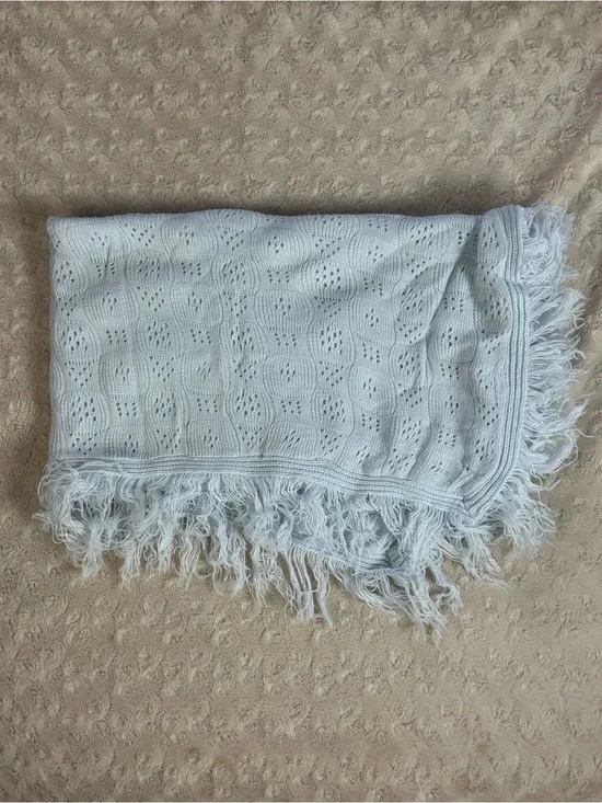 Jainco UK Light Blue Baby Blanket Fringe Edge Sweater Knit Acrylic