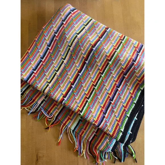 Vtg Throw Blanket Rectangle Colorful Yarn Crochet 72