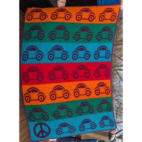 Biederlack Reversible Blanket Throw VW Volkswagen Bug Peace 73x52 Made In USA