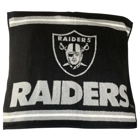 VTG‎ Biederlack Oakland Raiders Double Sided Woven Throw Blanket Made USA NFL