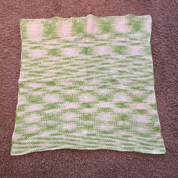 Handmade Crochet Baby Blanket Green White‎ Variegated Moss Stitch Afghan 36x36
