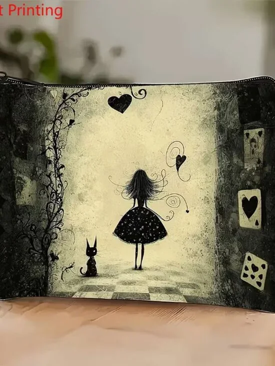 Halloween Dark Goth Alice in Wonderland Make Up Bag Double-Sided 7.1h