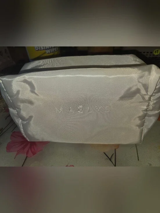 Embellished Satin Cosmetic Case in Light Silver