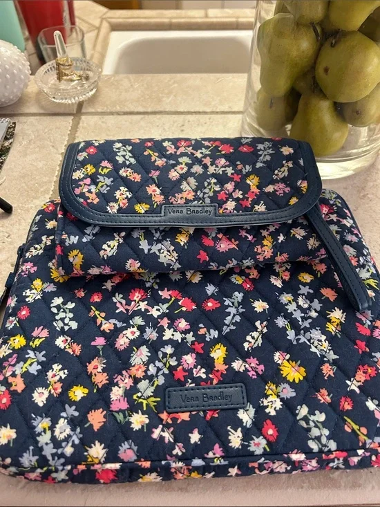 Vera Bradley Navy Quilted Floral Wallet and Tablet Cover