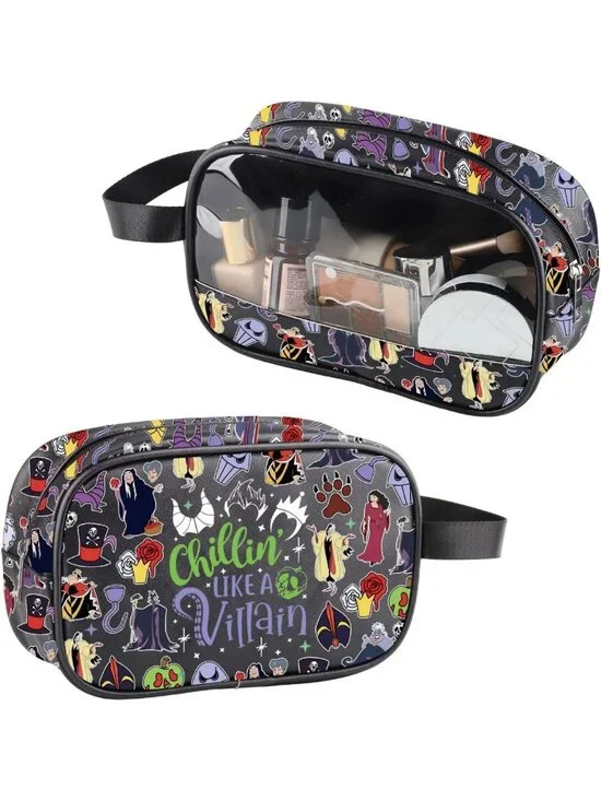 Clear Makeup Bag with Handle - Villains Inspired PU Leather Cosmetic Organizer