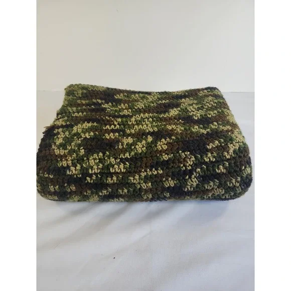 Home Made Crochted Camouflage Blanket 50 Inches‎ By 36 Inches