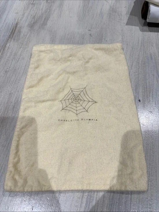 Charlotte Olympia Cream Dust Bag with Spiderweb Print