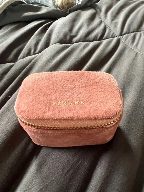 Sezane Pink Velvet Jewelry keychain Travel Case
