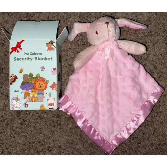 NEW Pro Goleem Lovey for Babies Bunny Pink Minky Security Blanket  Boxed‎