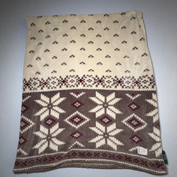 Ralph Lauren Nordic Throw Blanket Cream‎ Taupe Fair Isle Snowflake Fleece Lodge