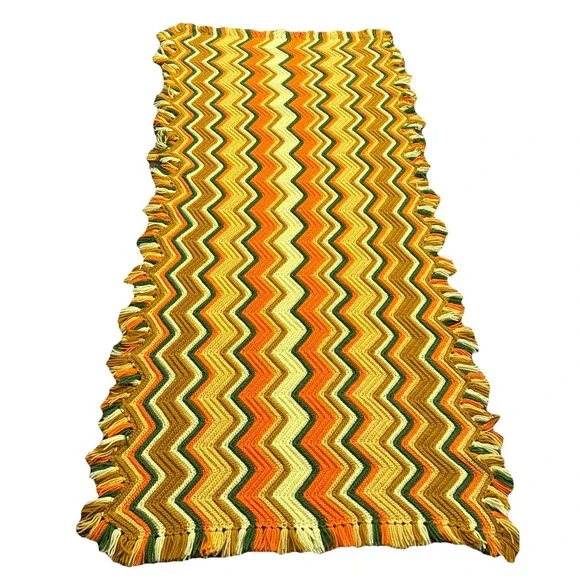 Vintage Crocheted Afghan‎ Throw Blanket Zig Zag Chevron Granny Boho 80