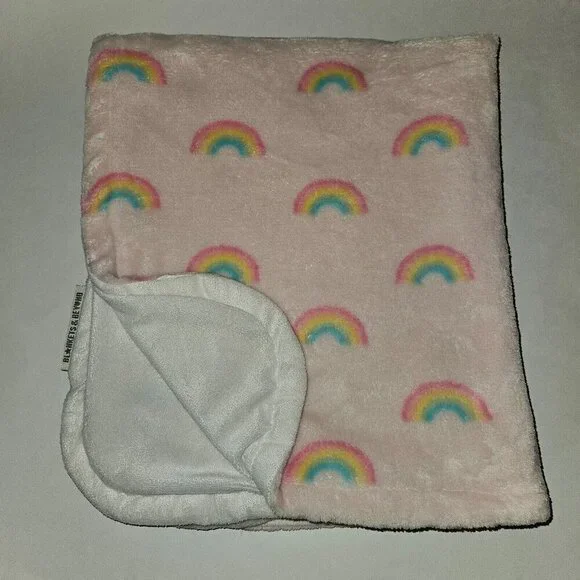 Blankets & Beyond Pink White Rainbow Fleece Baby Blanket SOFT 25