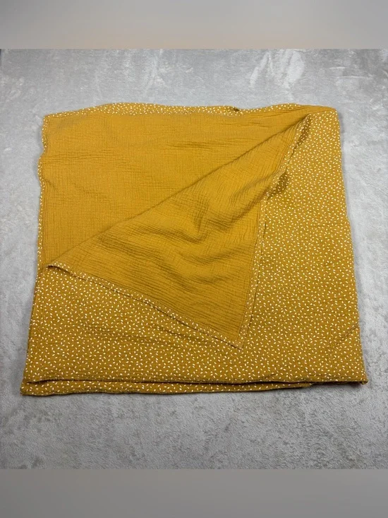 Rylee + Cru Mustard Yellow White Abstract Dot Gauzy 100% Cotton Blanket