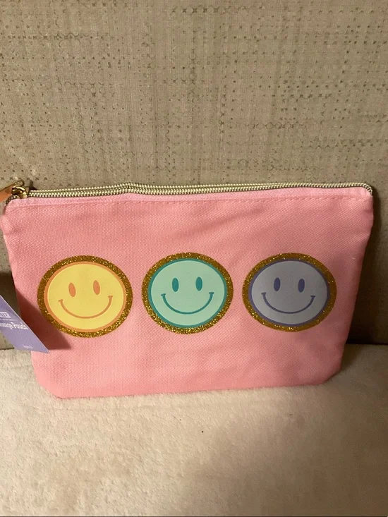 Pink Smiley Makeup Pouch - Cute Travel Cosmetic Case